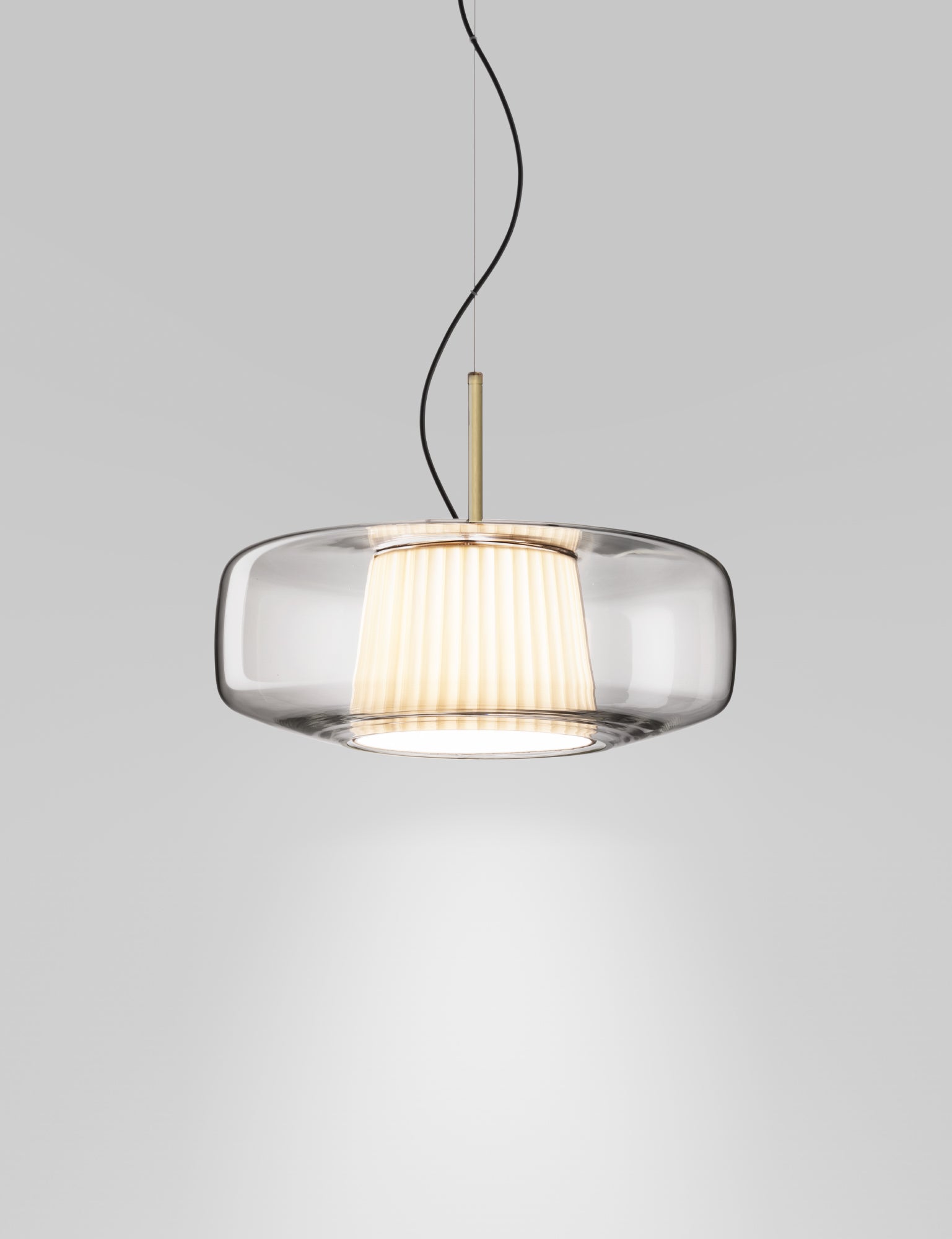 Plissè SP G Lampadario sospensione LED in vetro soffiato cristallo trasparente e tessuto