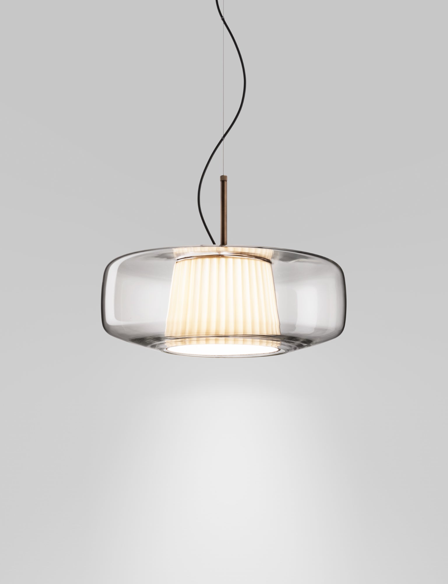 Plissè SP G Lampadario sospensione LED in vetro soffiato cristallo trasparente e tessuto