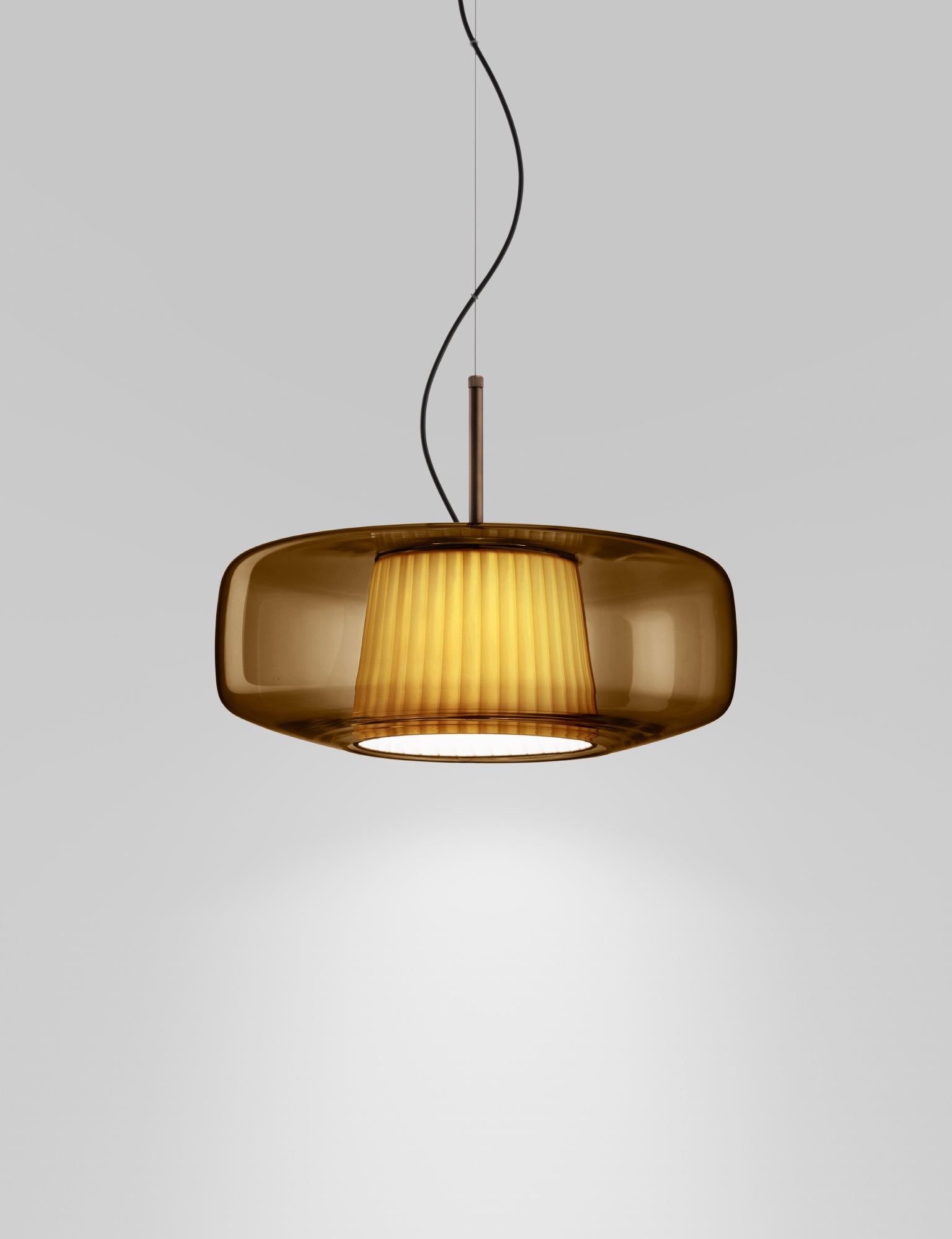 Plissè SP G Lampadario sospensione LED in vetro soffiato terra bruciata e tessuto