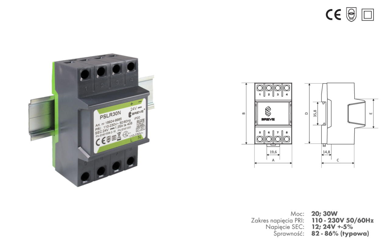 Breve Tufvassons Alimentatore da guida din 24V DC 30W