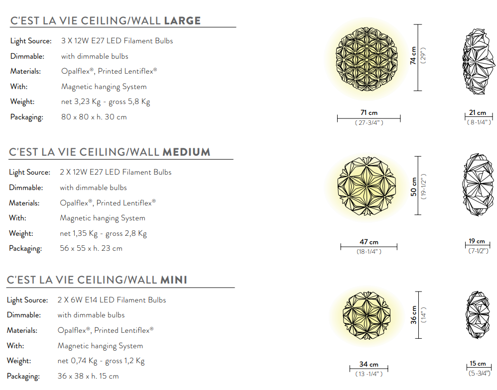 C'est La Vie Ceiling/Wall Medium White Lampada da soffitto parete diametro 47 cm.