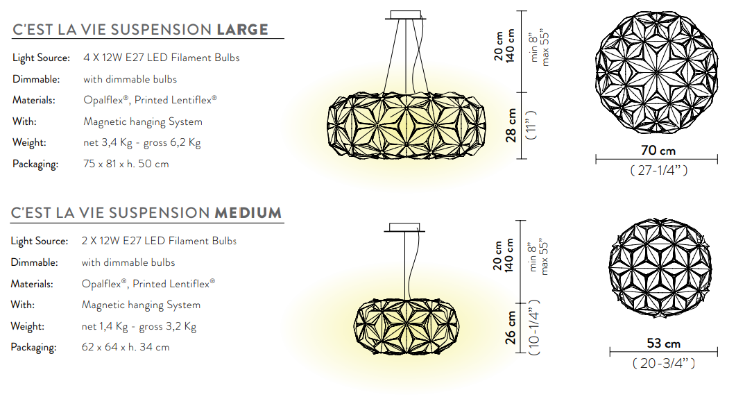 C'est La Vie Suspension Medium White Lampadario diametro 53 cm.