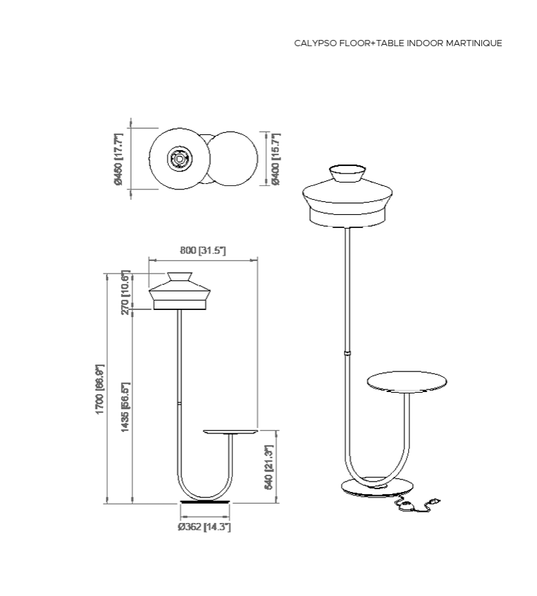 Calypso floor table indoor Martinique Building Lampada da terra in tessuto con tavolino