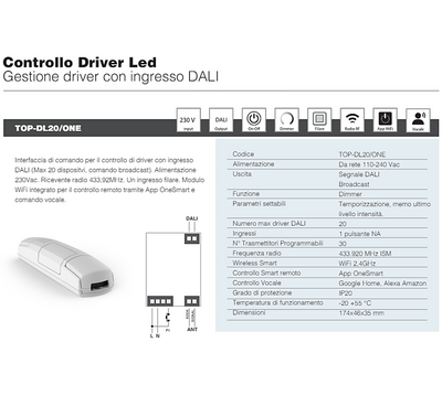 TOP-DL20/ONE Interfaccia di controllo con modulo WiFi ingresso Dali