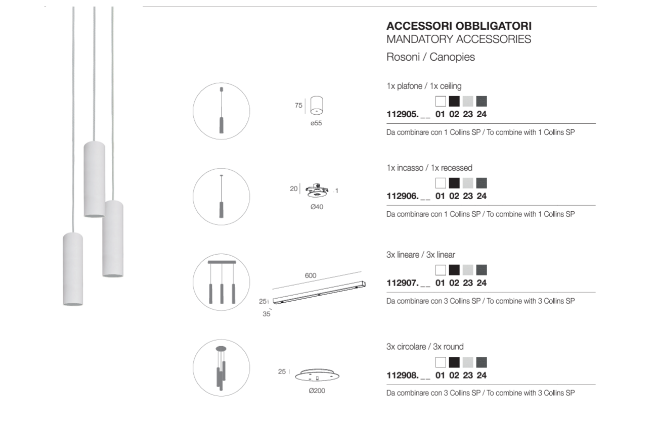 Collins SP Sospensione cilindro da interno Ø4 H20 cm. dark grey