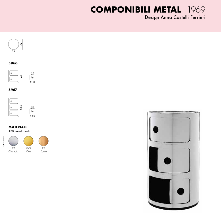 Componibili Metal Comodino in ABS metallizzato Ø32 H40 cm. oro
