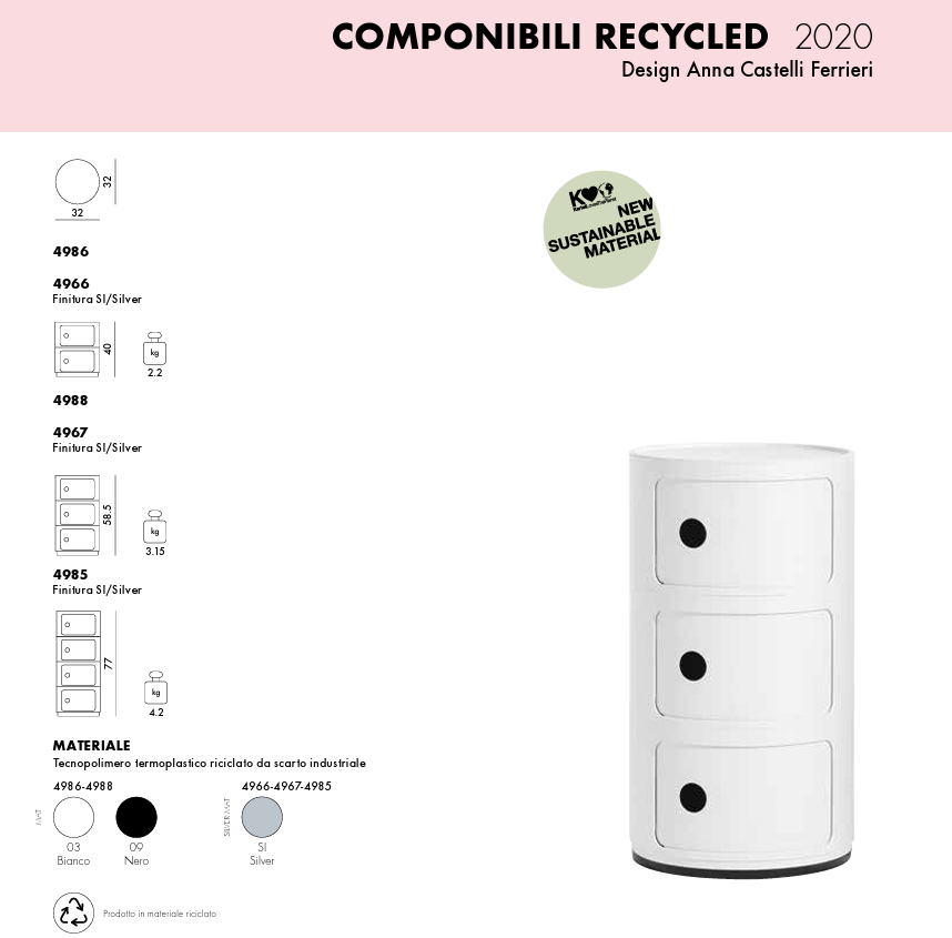 Componibili Recycled Comodino in Tecnopolimero Ø32 H40 cm. nero
