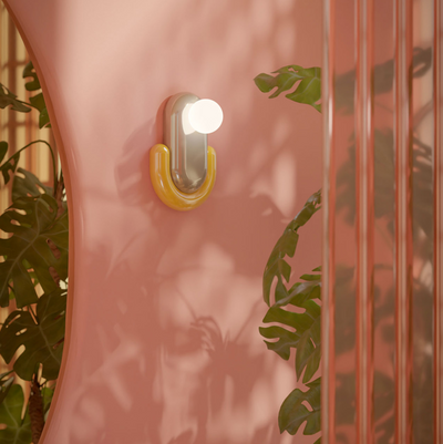 Eclair C2770 lampada parete ceramica decorata arancio volpe azzurro e vetro