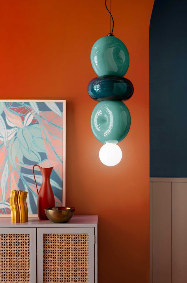 Bumbum C2764 lampadario sospensione ceramica decorata verde turchese grigio turchese