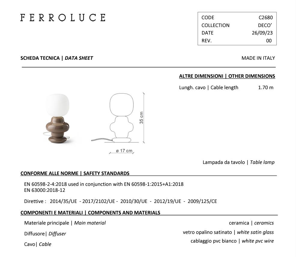 Copacabana C2680 lampada tavolo ceramica decorata moka