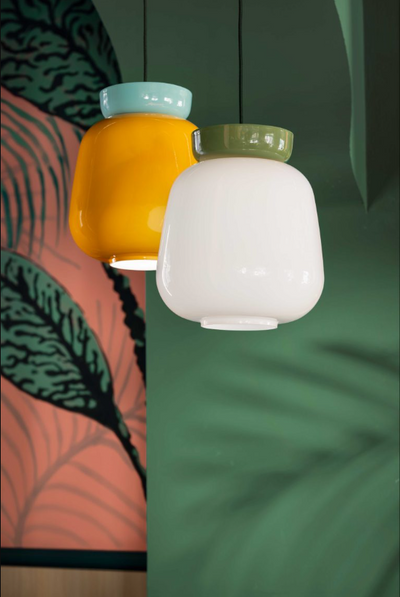 Corcovado C2742 lampadario sospensione ceramica verde vetro bianco lucido
