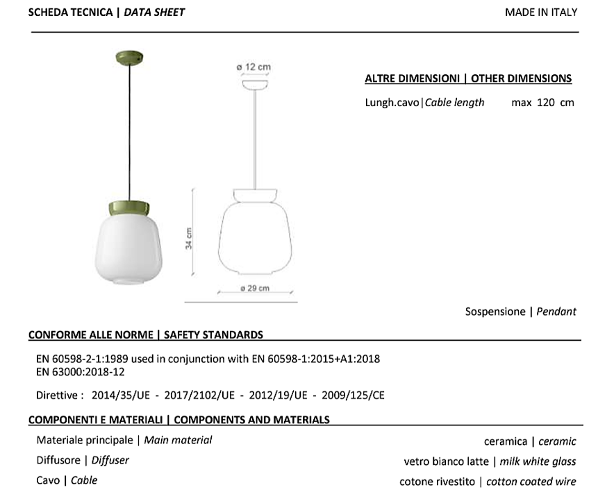 Corcovado C2742 lampadario sospensione ceramica arancio vetro bianco lucido