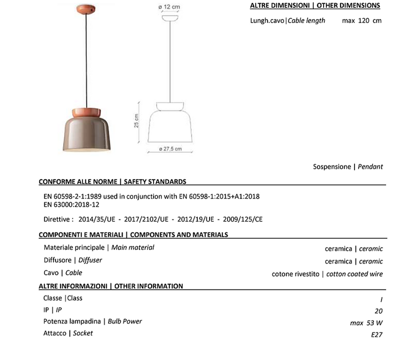 Corcovado C2744 lampadario sospensione ceramica azzurro arancio
