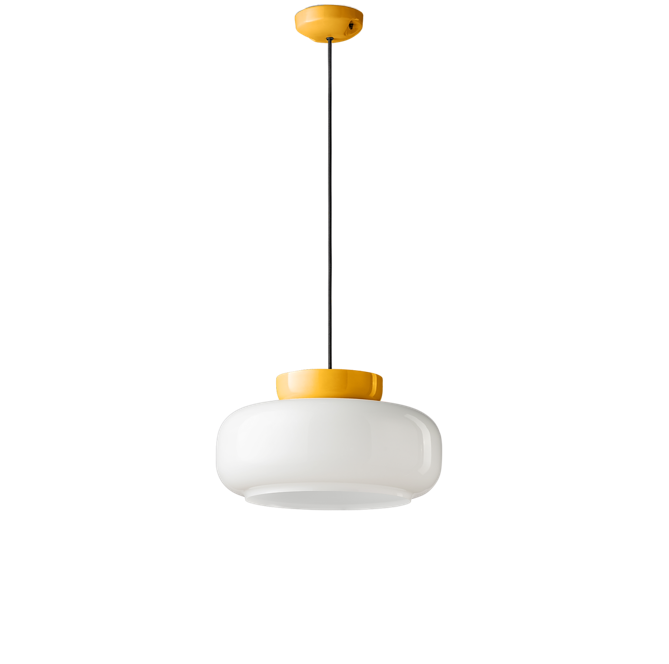 Maracanà C2743 lampadario sospensione ceramica gialla vetro bianco lucido