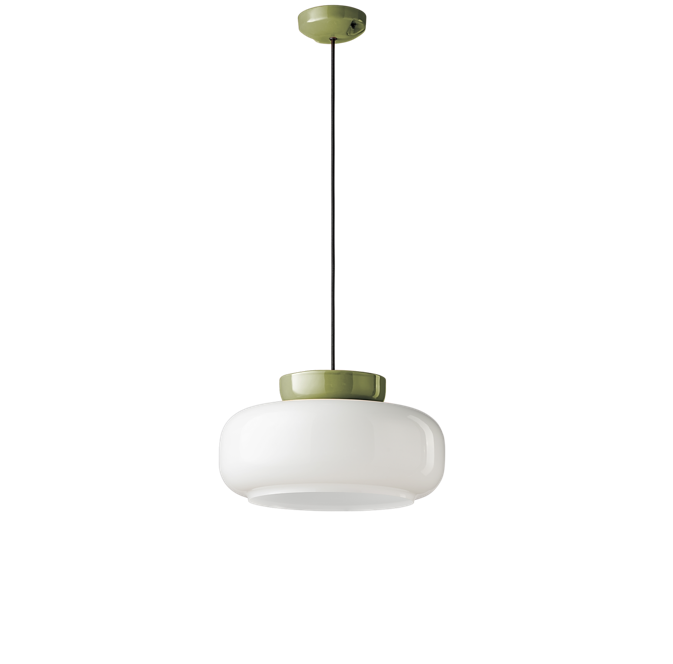 Maracanà C2743 lampadario sospensione ceramica verde salvia vetro bianco lucido