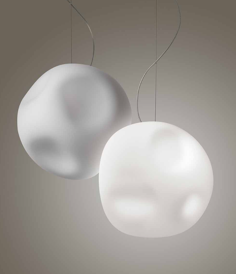 Hoba Lampadario sospensione grande in vetro soffiato bianco