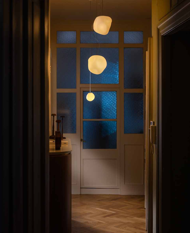 Hoba Lampadario sospensione midi in vetro soffiato bianco