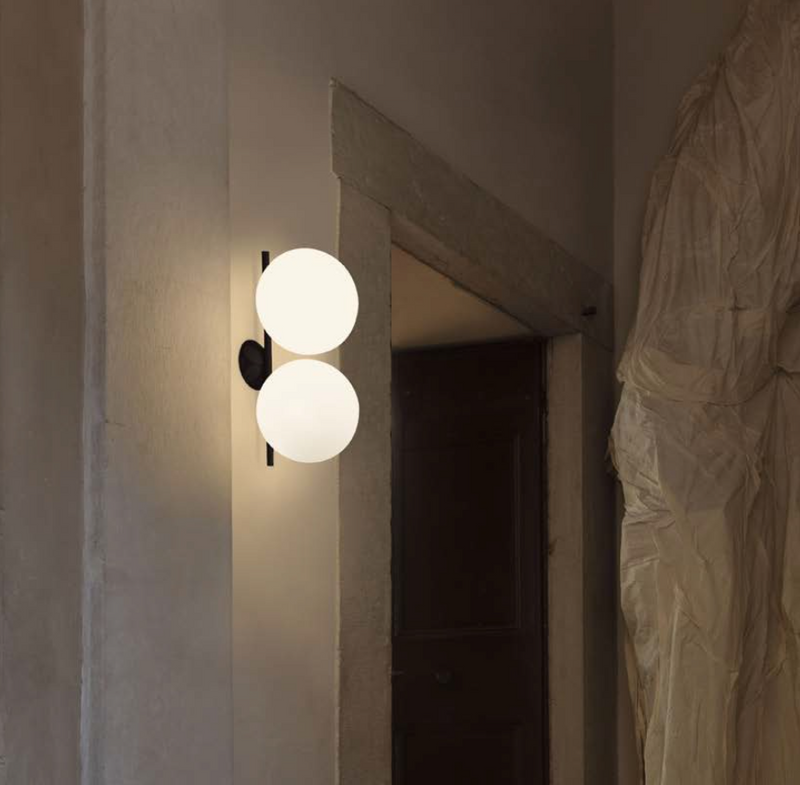 IC Lights C/W2 Double Lampada da parete soffitto nero vetro soffiato Ø30 cm.
