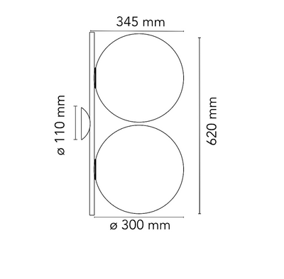 IC Lights C/W2 Double Lampada da parete soffitto cromo vetro soffiato Ø30 cm.