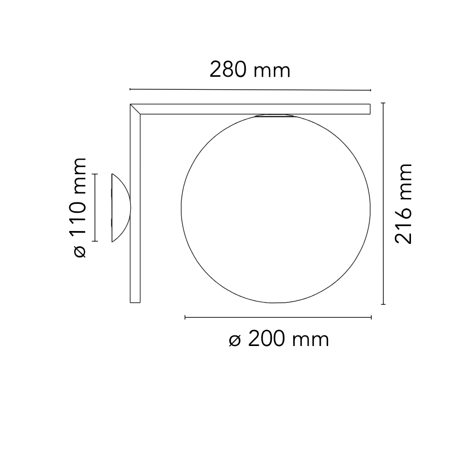 IC Lights C/W2 Lampada da parete soffitto nero vetro soffiato Ø30 cm.