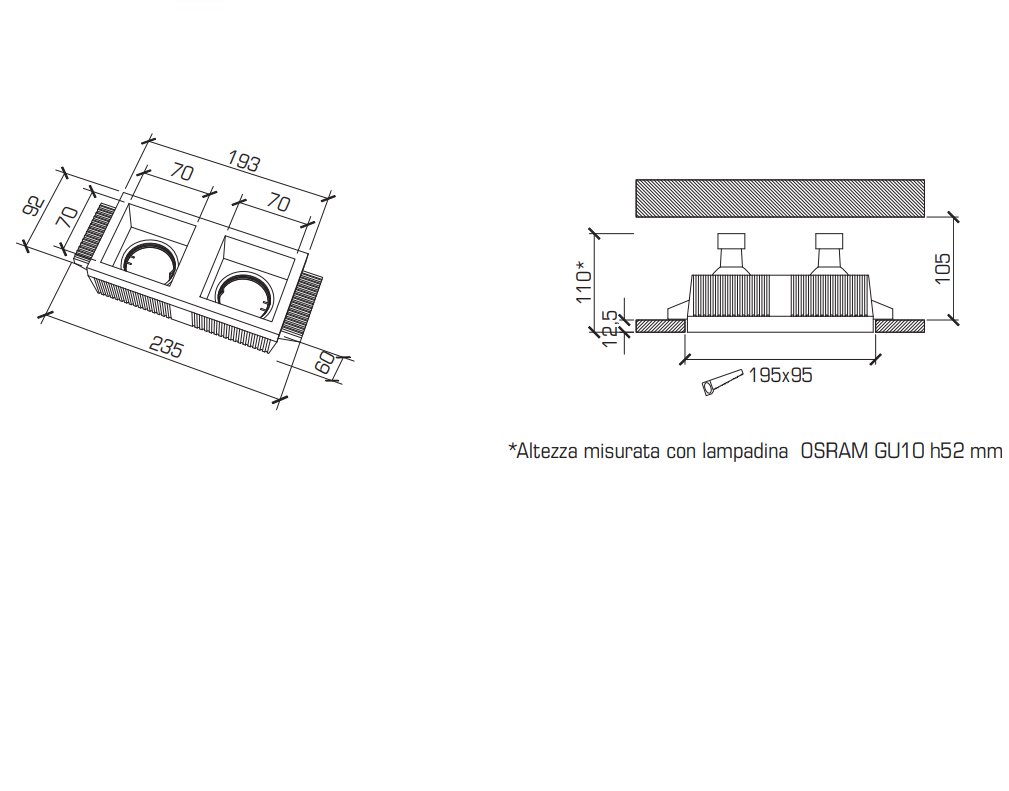 0023 Faretto Incasso gesso 2 luci GU10