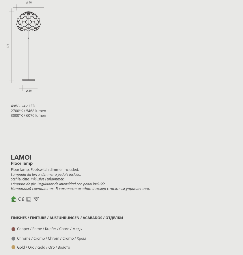 Lamoi lampada da terra Led 49W oro