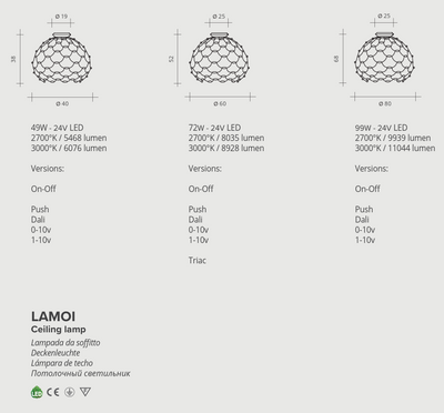Lamoi soffitto piccola Led 49W rame Push DALI 0-10V 1-10V