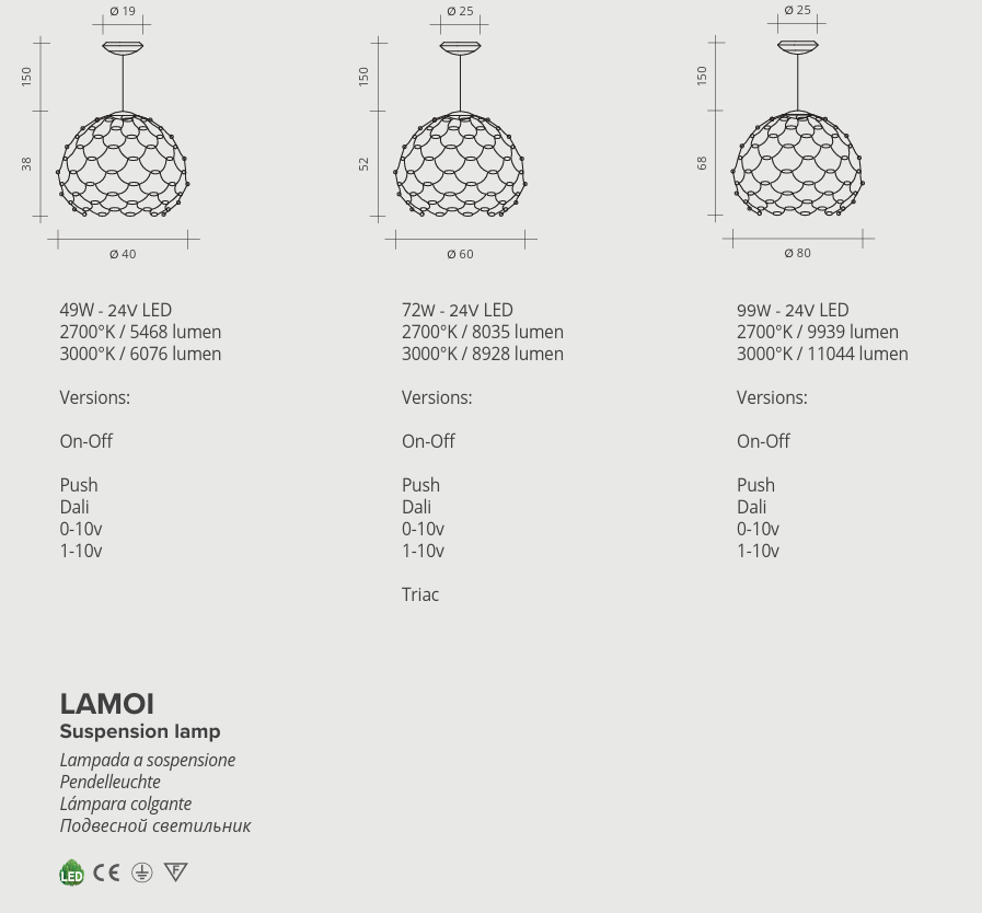 Lamoi sospensione media Led 72W nero opaco On/Off