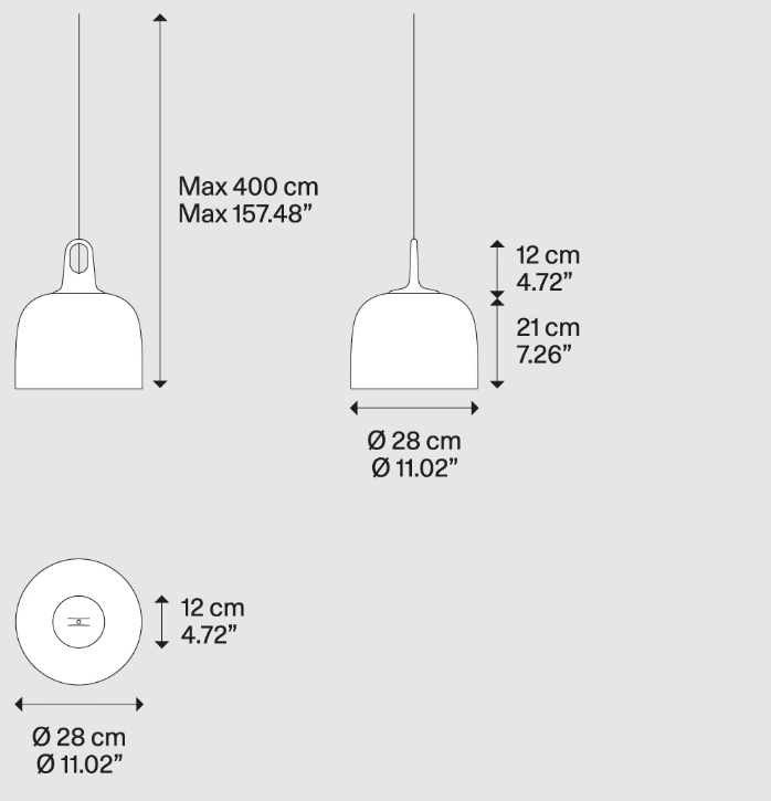 Jim bell Sospensione Ø 28 cm. nero opaco 9005 grigio