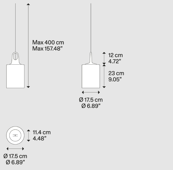 Jim cylinder Sospensione Ø 17,5 cm. nero opaco 9005 grigio