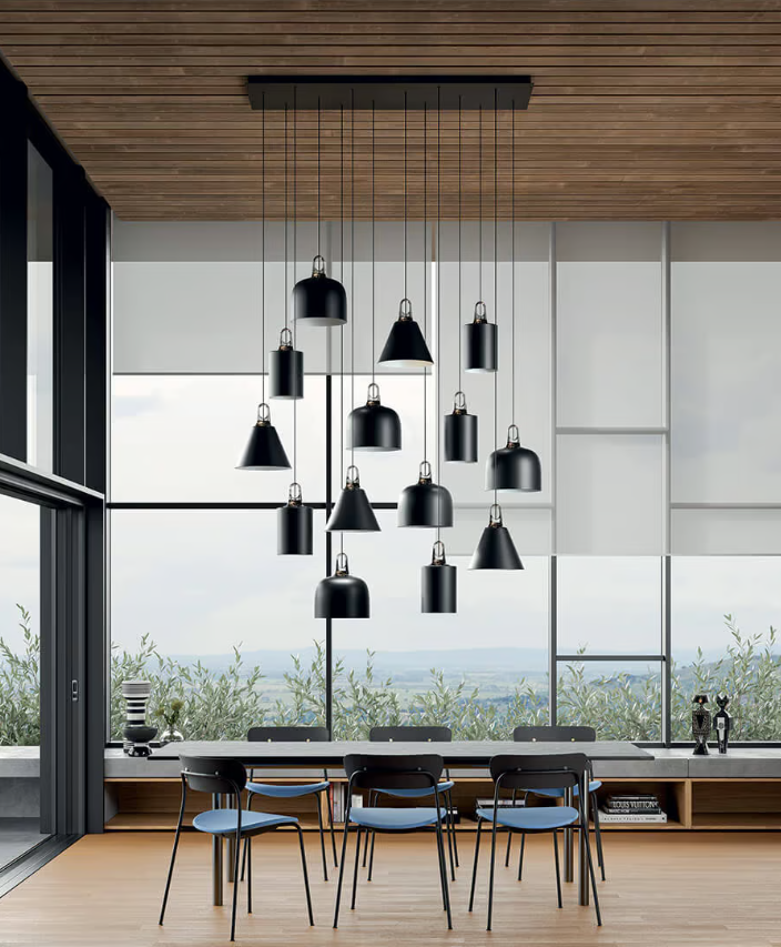 Jim cone Sospensione Ø 28 cm. nero opaco 9005 miele