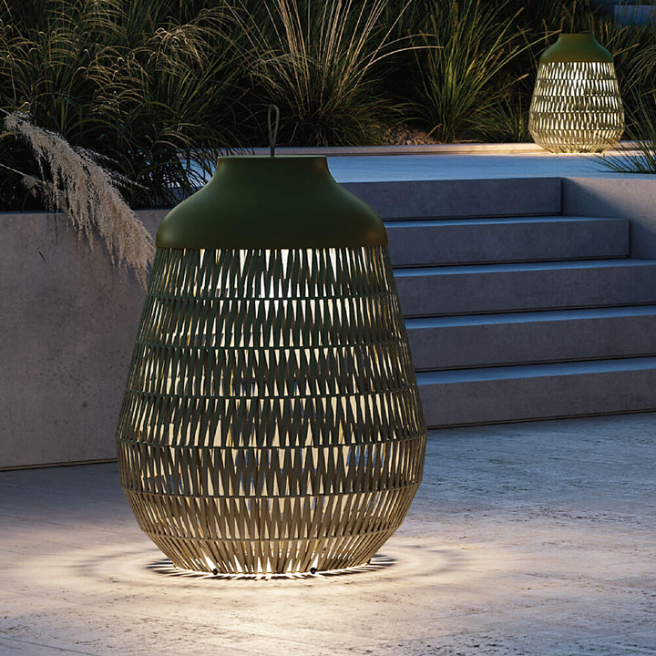 Stitch Mega Lampada da terra per esterno in metallo e tessuto verde oliva scuro