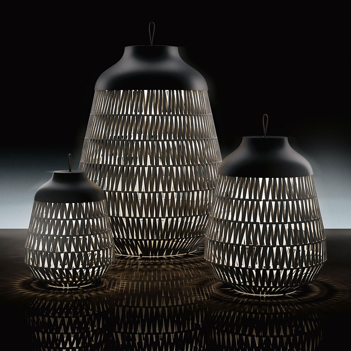 Stitch Mega Lampada da terra per esterno in metallo e tessuto verde oliva scuro