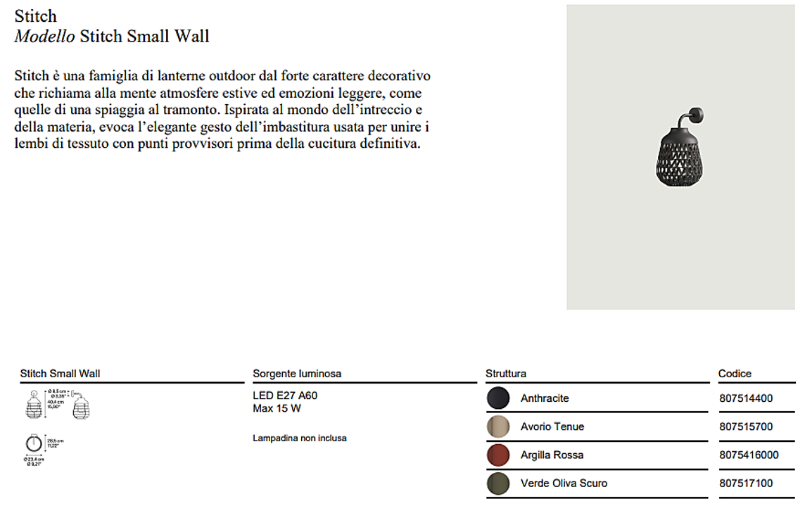 Stitch Small Wall Lampada da parete per esterno in metallo e tessuto argilla rossa