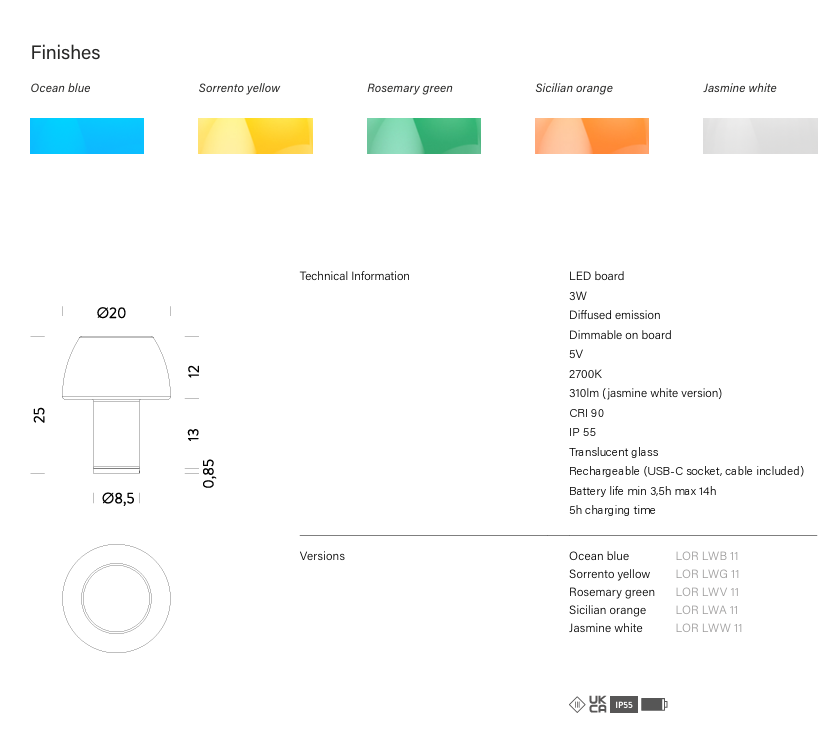 Lorosae Lampada da tavolo ricaricabile in vetro Sicilian Orange