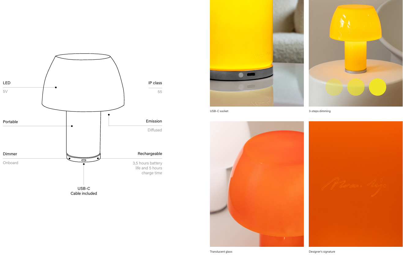 Lorosae Lampada da tavolo ricaricabile in vetro Sicilian Orange