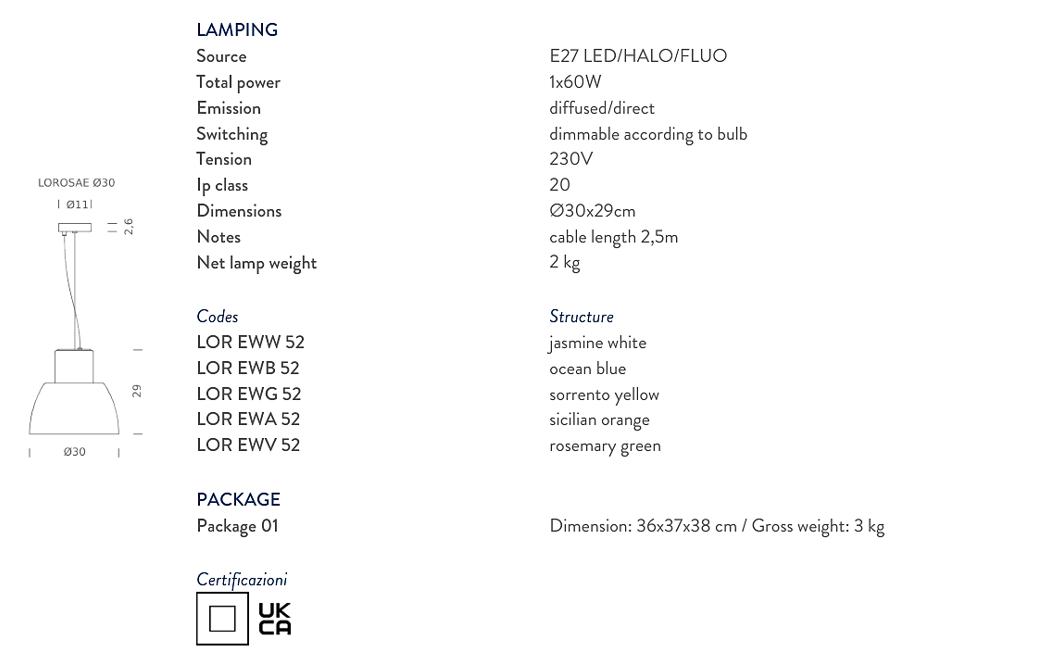 Lorosae Lampadario sospensione in vetro Ø30 cm. Sicilian Orange