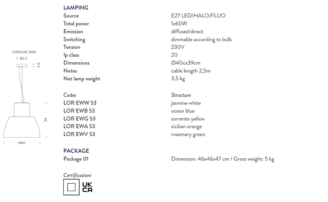 Lorosae Lampadario sospensione in vetro Ø40 cm. Sicilian Orange