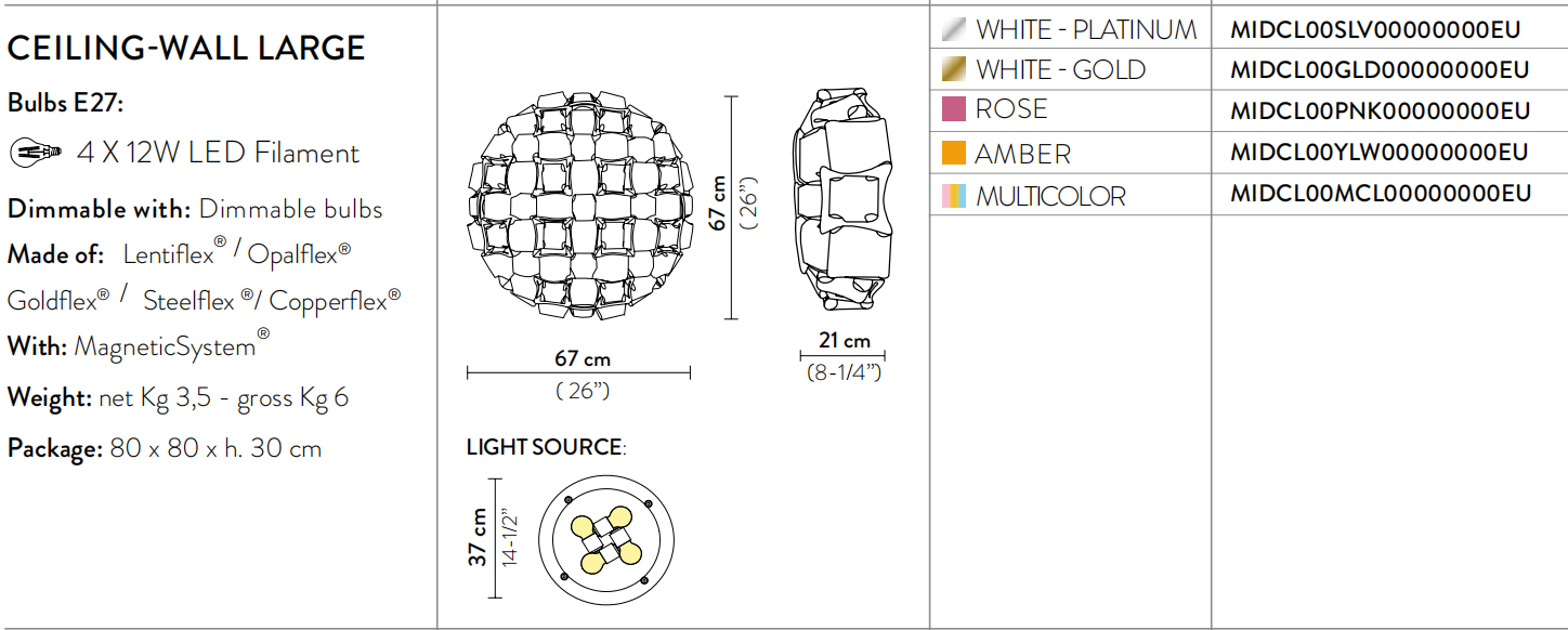 Mida Large Lampada da parete soffitto Platinum