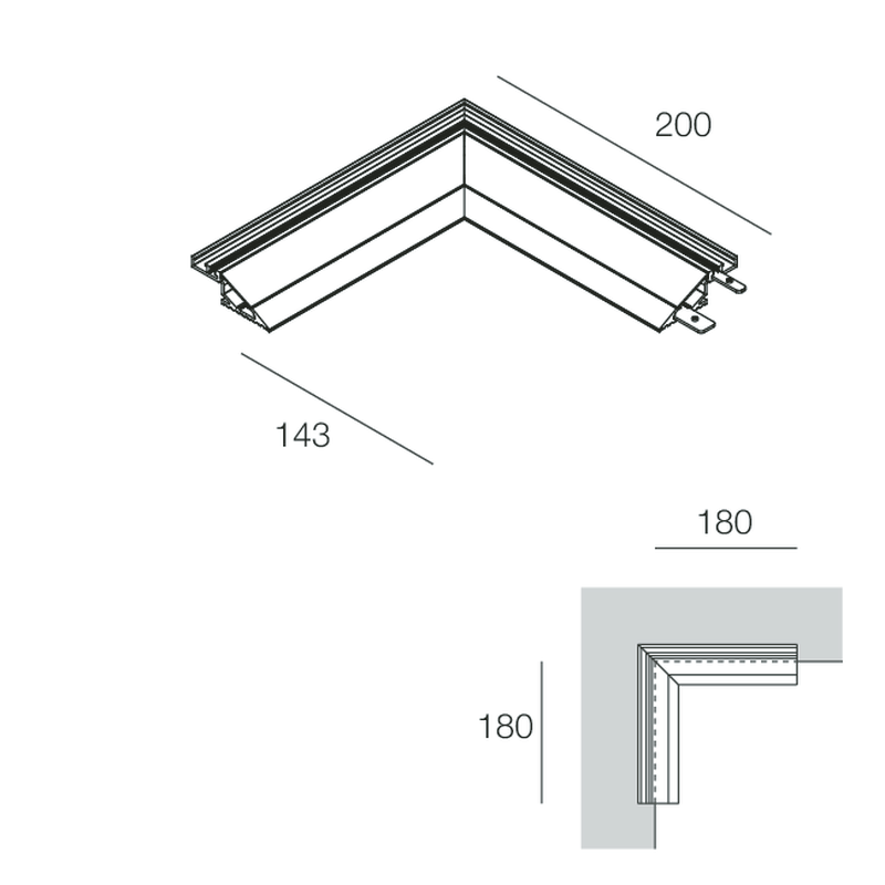 SIDE Profilo angolare interno a scomparsa per luce indiretta per Strip LED