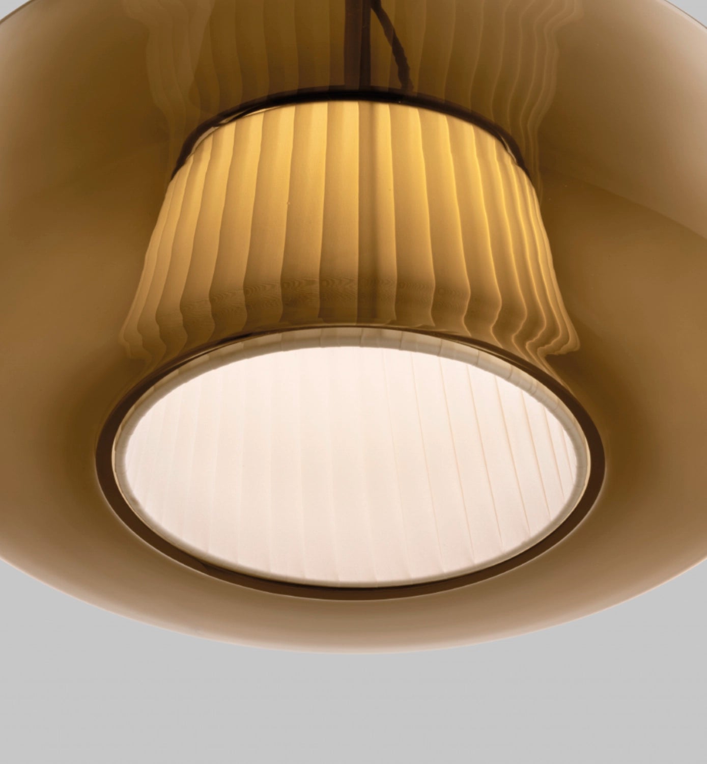 Plissè SP G Lampadario sospensione LED in vetro soffiato cristallo trasparente e tessuto