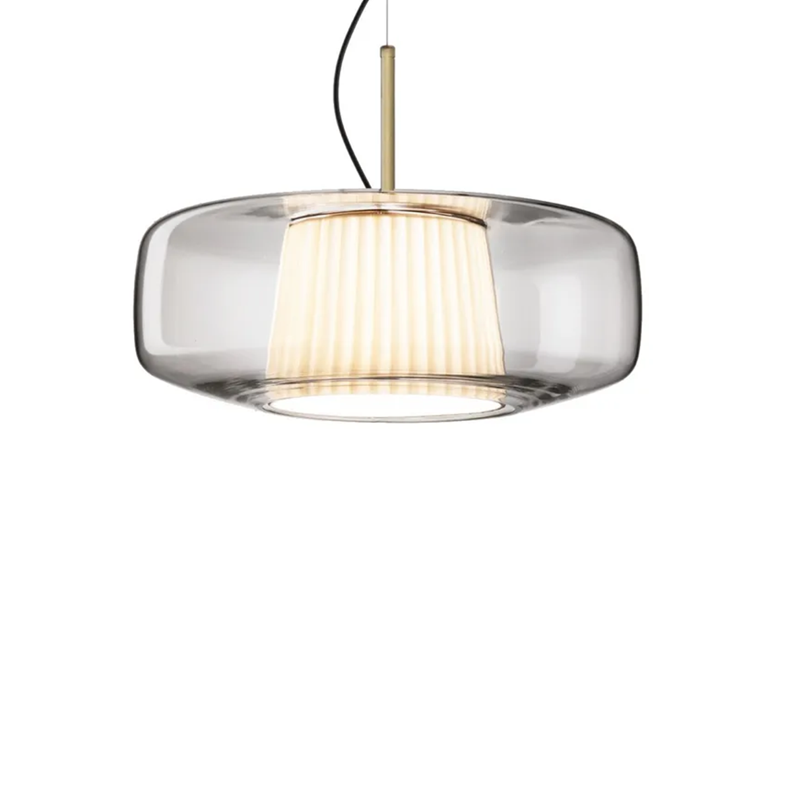 Plissè SP G Lampadario sospensione LED in vetro soffiato cristallo trasparente e tessuto