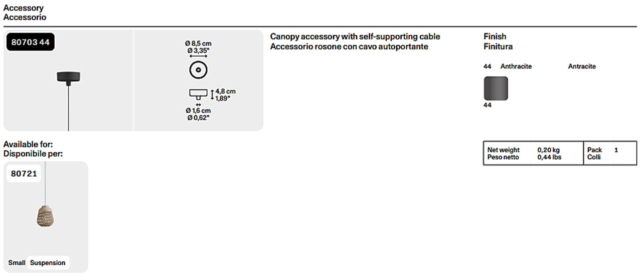 Rosone a soffitto con cavo autoportante per Stitch Small sospensione