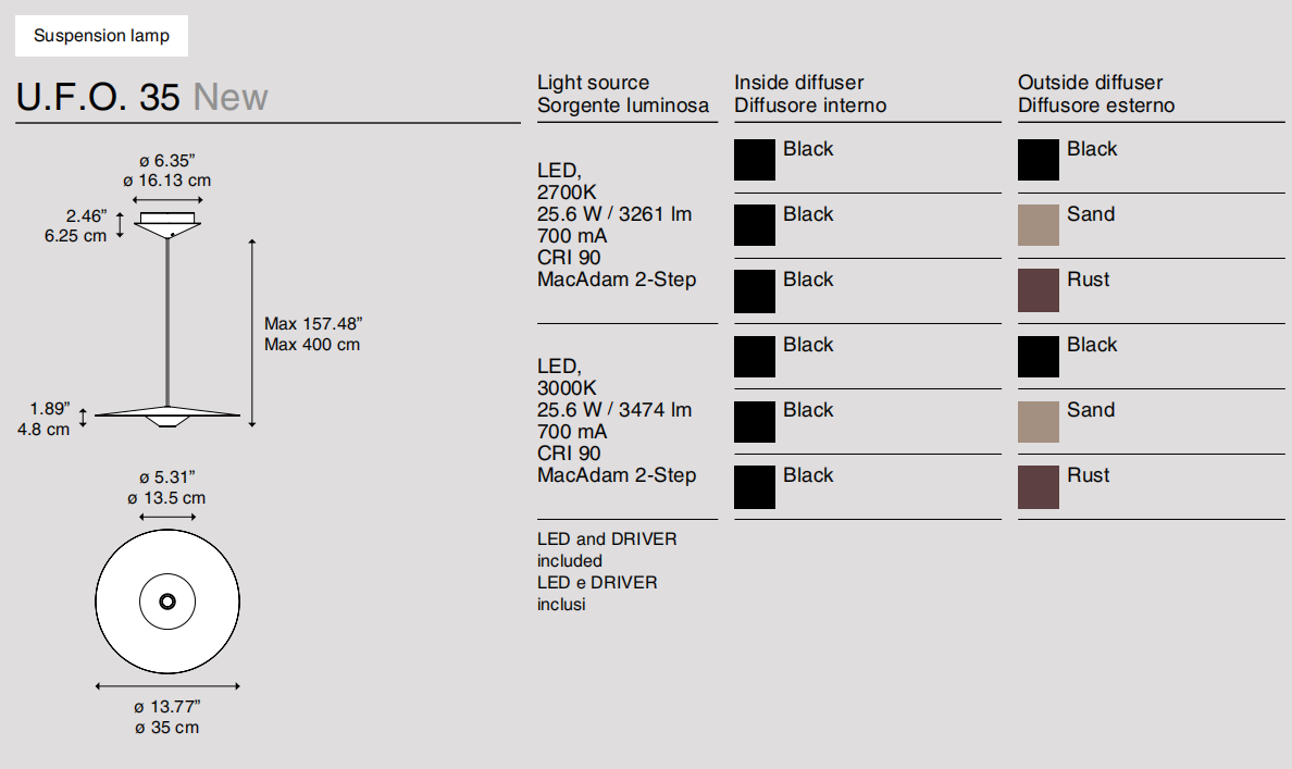 Ufo Sospensione Led diametro 35 cm. nero