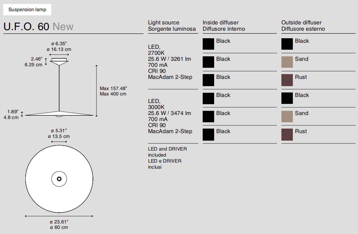 Ufo Sospensione Led diametro 60 cm. sabbia