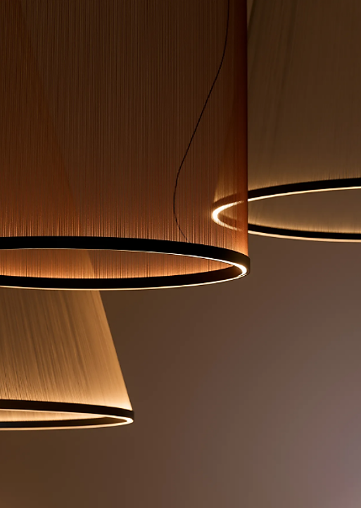 Array sospensione led fili tessuto alluminio Ø 37 h 73 cm. Beige