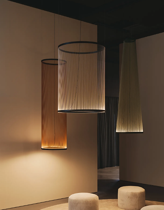 Array sospensione led fili tessuto alluminio Ø 37 h 73 cm. Beige