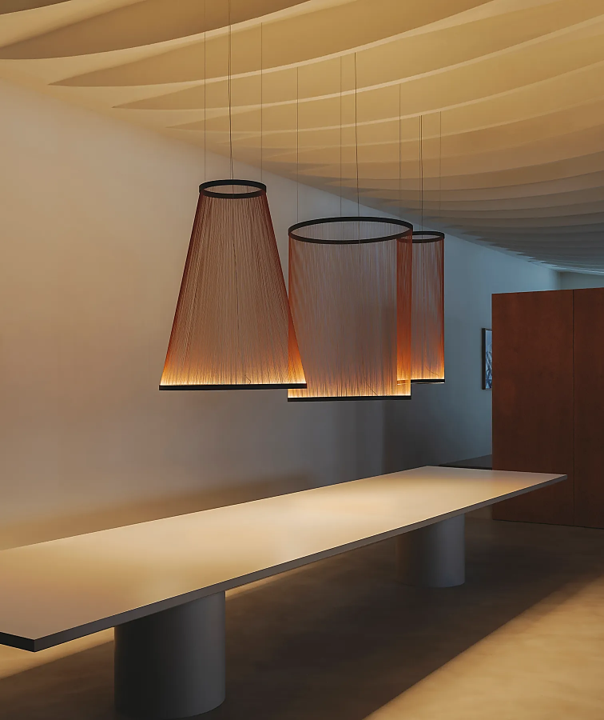 Array sospensione led fili tessuto alluminio Ø 37 h 73 cm. Beige