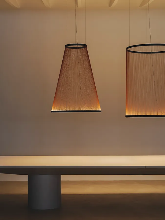 Array sospensione led fili tessuto alluminio Ø 37 h 73 cm. Beige