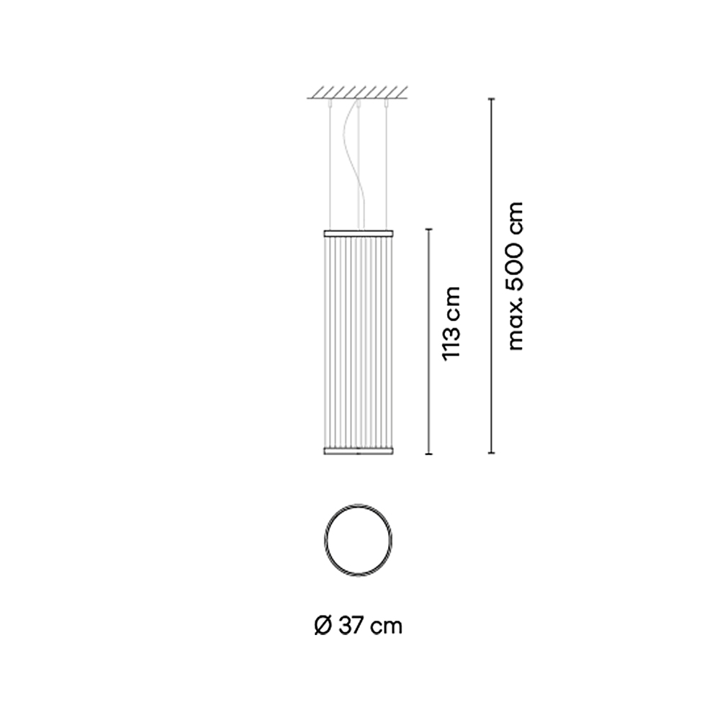 Array sospensione led fili tessuto alluminio Ø 37 h 113 cm. Surface Green